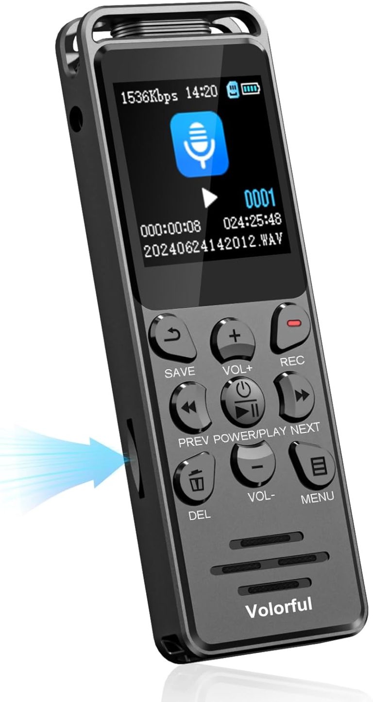 Volorful 70H, dictaphone numérique 16 Go à écran couleur et activation vocale